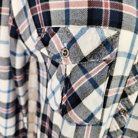 Rails x Free People Button  Front Plaid Shirt Rayon White Blues Pink Size XS - Picture 7 of 16